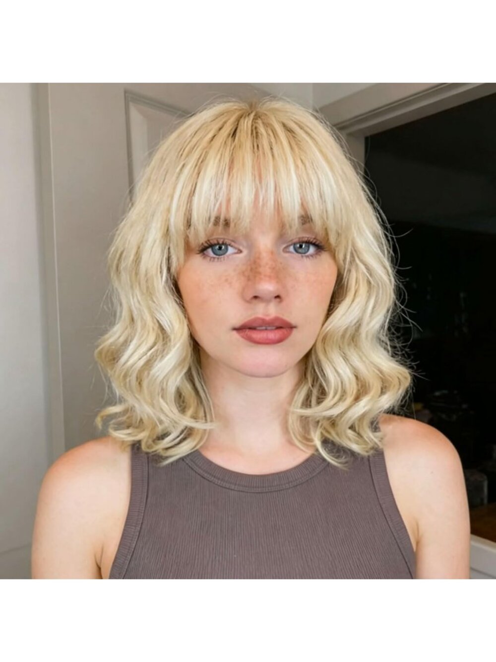 Women's Blonde Short Adjustable Wavy Bob Wig with Bangs Cosplay and Party